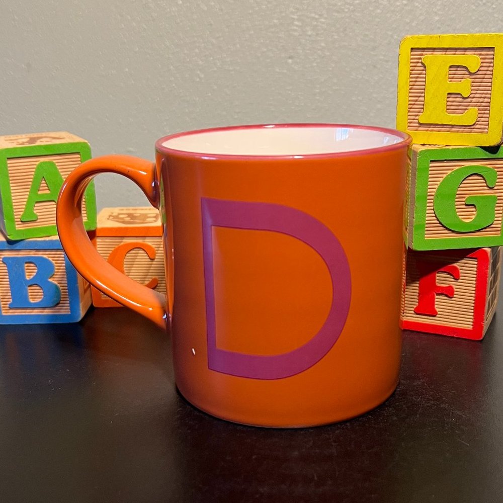 Opalhouse Monogram Letter D Initial Orange Purple Stoneware Coffee Mug 16oz Cup